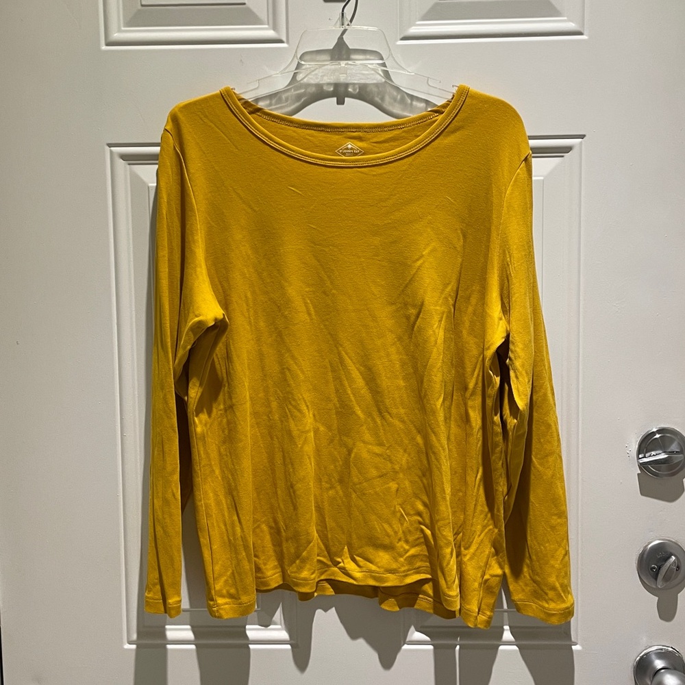 St. John's Bay Golden Yellow Cotton Crewneck Long Sleeve Tee Top Size Petite XXL